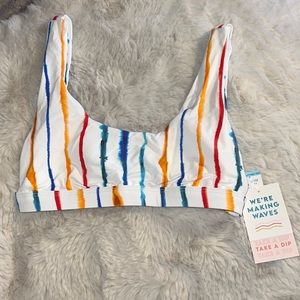 NWT! Dippin Daisy’s Striped White Bikini Top